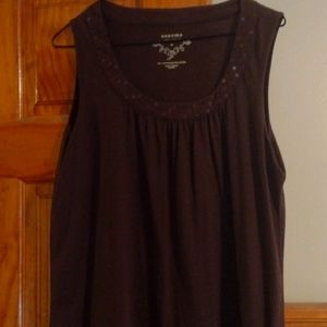 Brown tank top with sequence around the collar